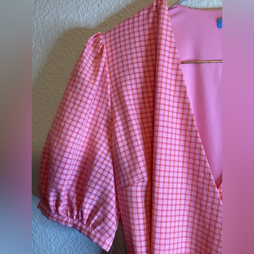Draper James Reba Gingham Seersucker Wrap Dress - Size 12 - Picture 4 of 9